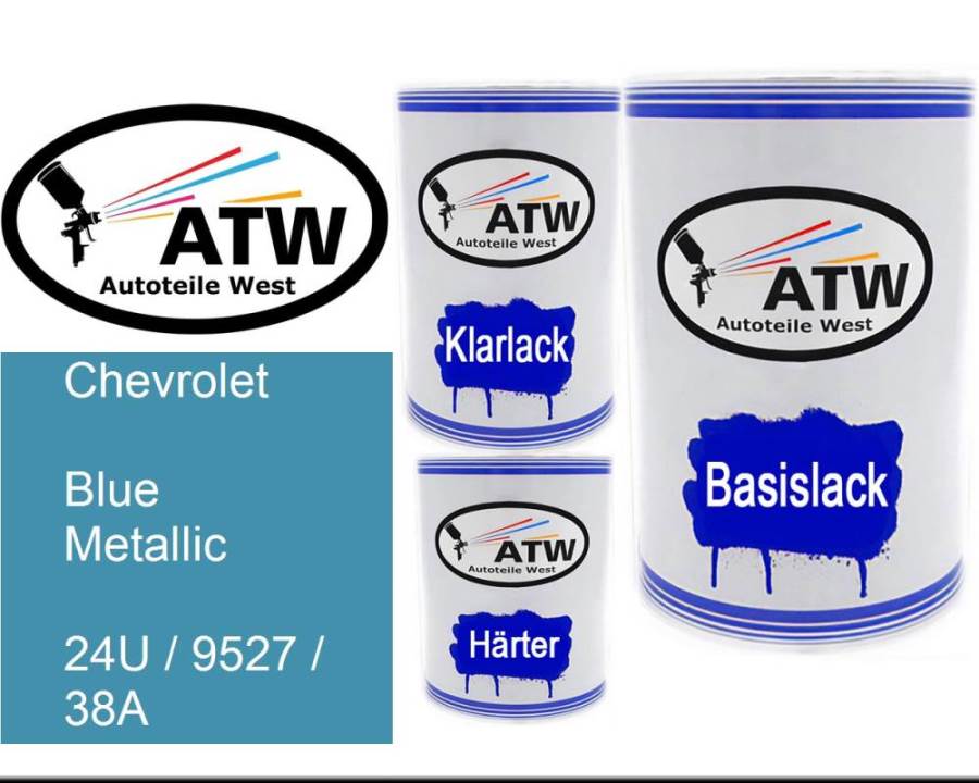 Chevrolet, Blue Metallic, 24U / 9527 / 38A: 500ml Lackdose + 500ml Klarlack + 250ml Härter - Set, von ATW Autoteile West.